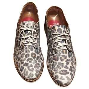 Rollie Women's Lightweight Derby Lace-up Flat Oxfords Rainbow Leopard Size EU 38